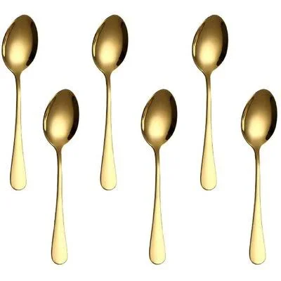 Everly Quinn Pack of 6 - Gold Plated Stainless Steel Coffee Spoon, Demitasse Espresso Spoons for Coffee Sugar Dessert Cake Ice Cr