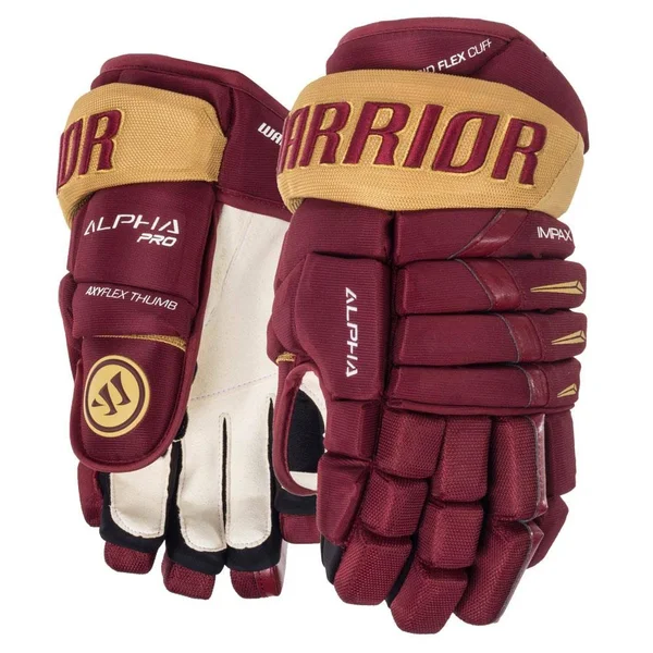 Warrior Alpha Pro Hockey Gloves - Senior - Maroon/Vegas Gold - 13.0x22