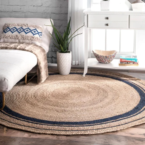 nuLOOM Rikki Braided Border Jute Navy 10 ft. x 14 ft. Area Rug, Blue
