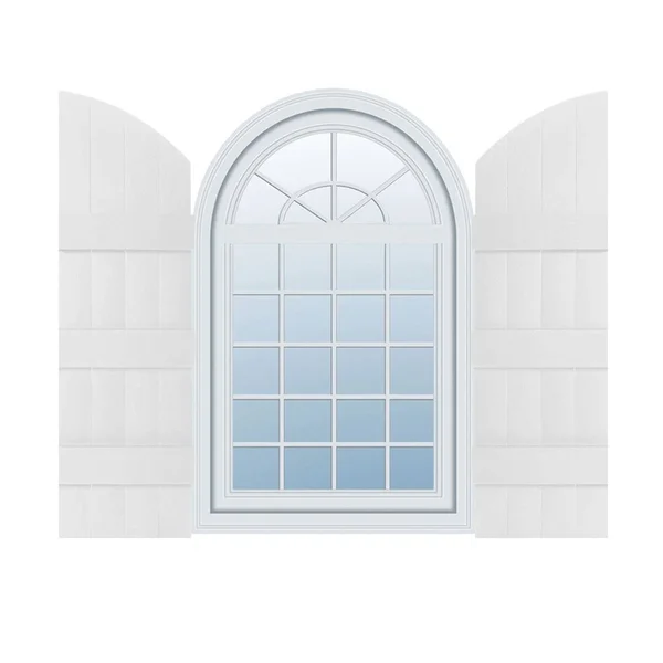 14 inchw x 57 inchh (50 inch Low Side) Lifetime Vinyl - Standard Four Board Joined w/ Archtop, Board-n-Batten Shutters, w/Install