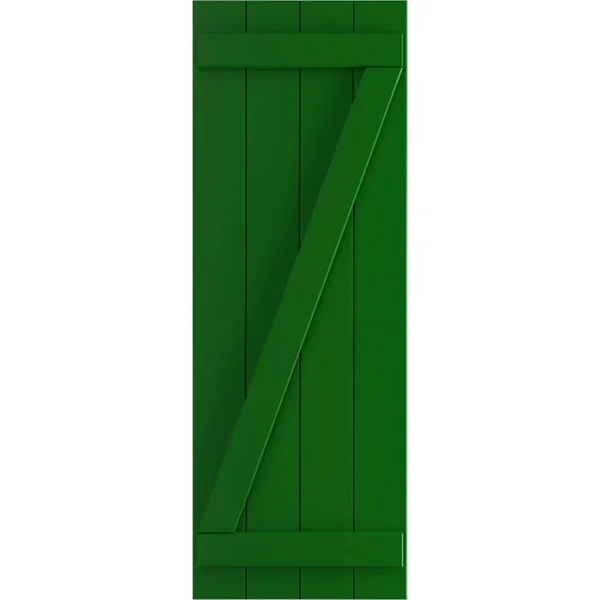 Ekena Millwork TFP102BBF21X072HG 21 1/2x22W x 72x22H True Fit PVC Four Board Joined Board-n-Batten Shutters w/Z-Bar - Viridian Gr
