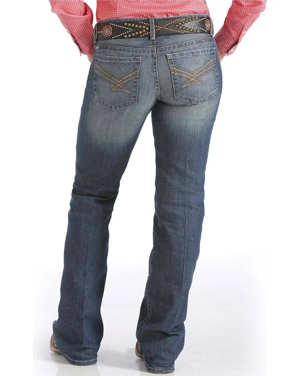 Cinch Western Denim Jeans Womens ADA Whiskering Med MJ80252071