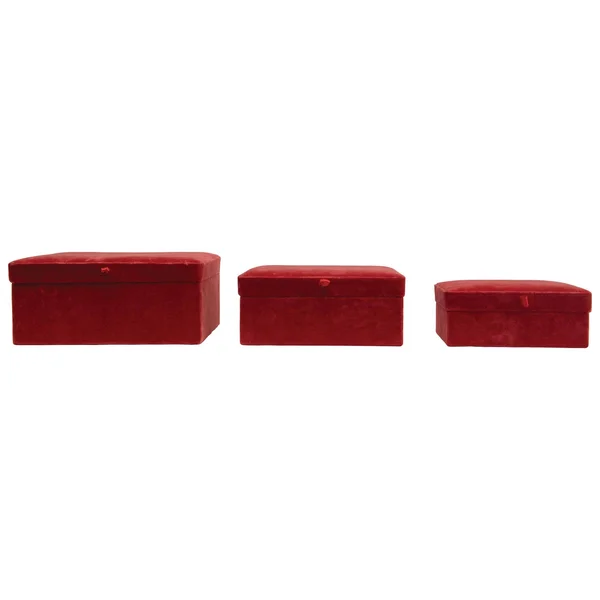 Creative Co-op Wood & Cotton Velvet Attached Lids (Set of 3 Sizes) Boxes - Persimmon