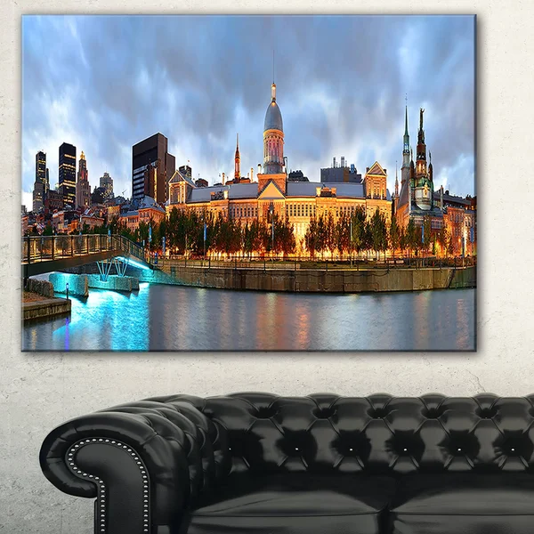 Designart 'Montreal Panoramic View' Cityscape Photo Large Canvas Print - Brown - 32 in. Wide x 16 in. High - 1 Panel