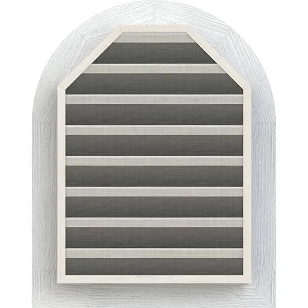 Ekena Millwork GVWRT18X2201RFPWR 18x22W x 22x22H Round Top Gable Vent (23x22W x 27x22H Frame Size): Primed - Functional, Rough Sa