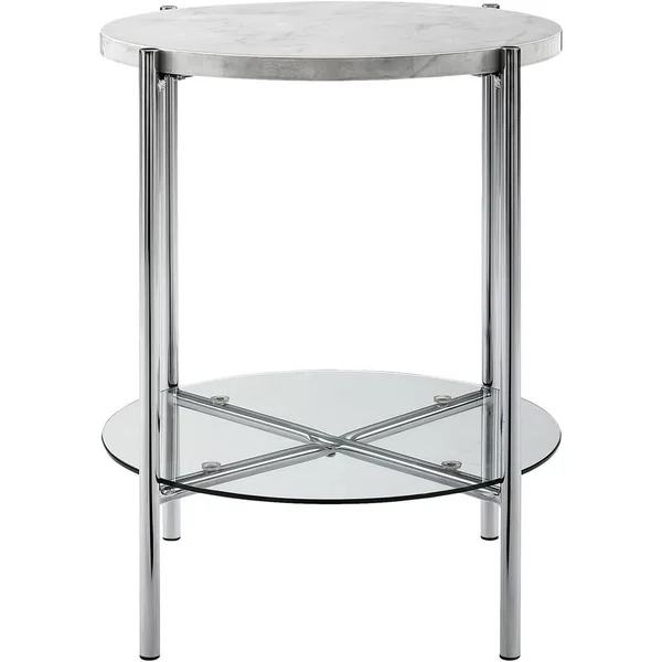 Walker Edison - Modern Round Side/End Table - White Faux Marble/Glass/Chrome BBF20SRDSTWMCR