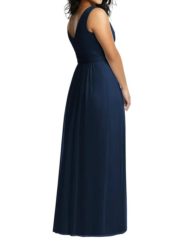 Dessy Collection Shirred Chiffon Gown - Midnight Blue