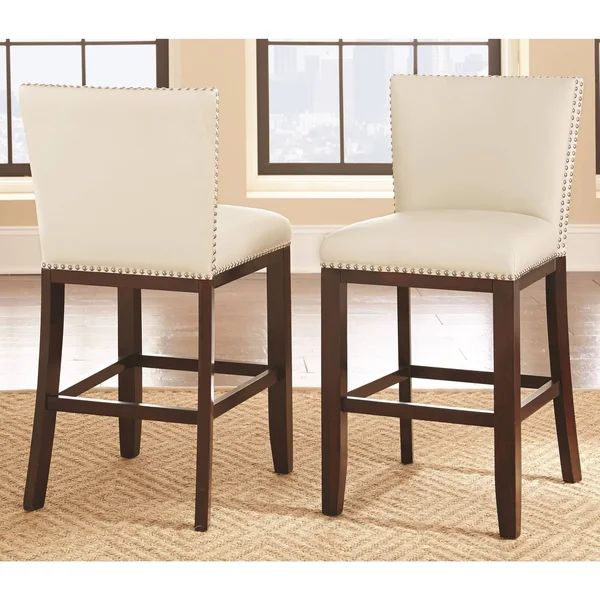 Strick & Bolton Hugo 24-inch Faux Leather Counter Stool (Set of 2) (White)