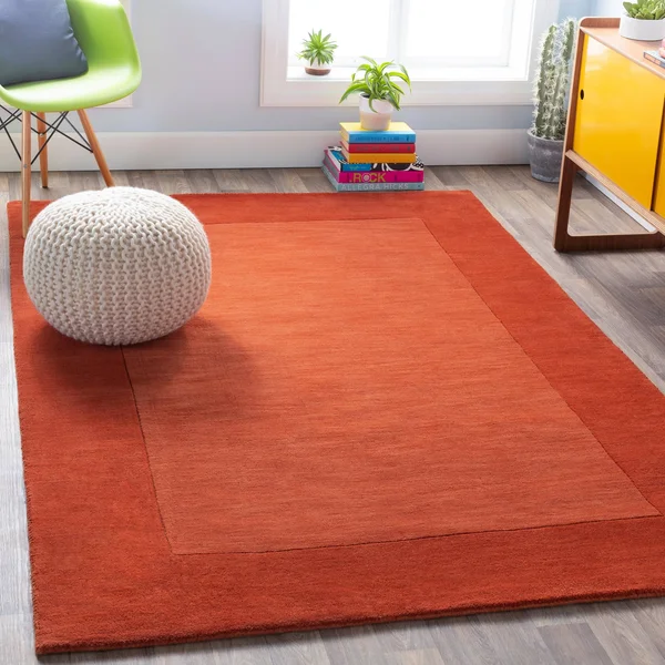 Hand-Crafted Blue Tone-on-Tone Bordered Wool Area Rug - 6& x 9&