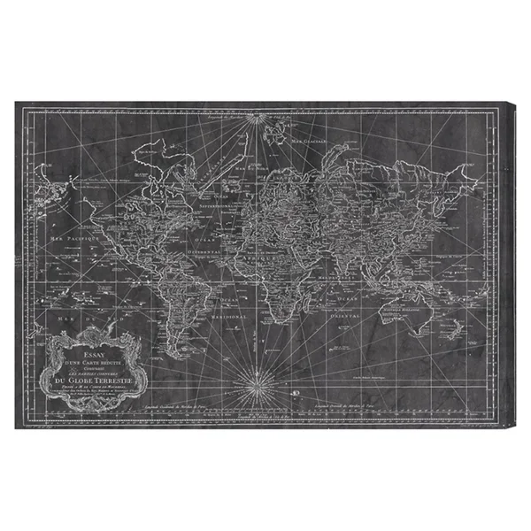 Oliver Gal World Map 1778 Canvas Wall Art, Size: 15W x 10H, Gray