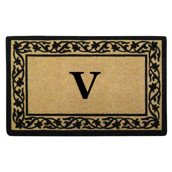 Nedia Home O2187V 22 x 36 in. Florentine Heavy Duty Coir Door Mat Monogrammed V - Black