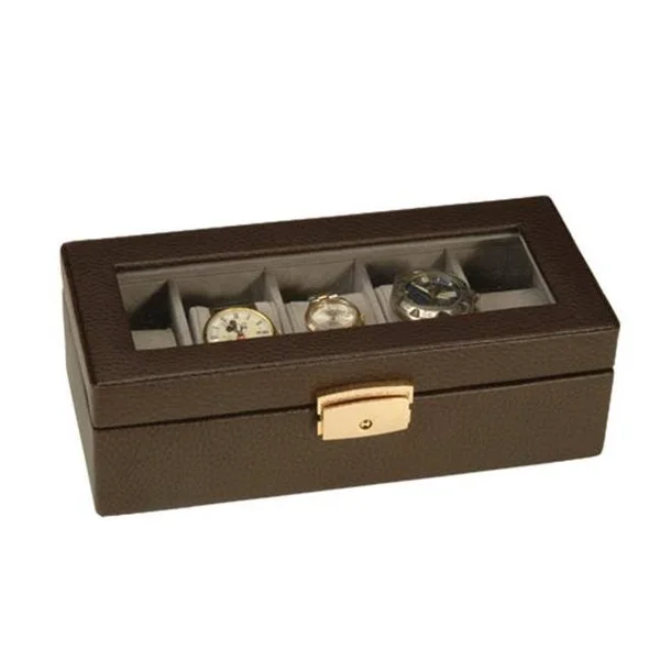 Royce Leather 5 Slot Watch Box Brown