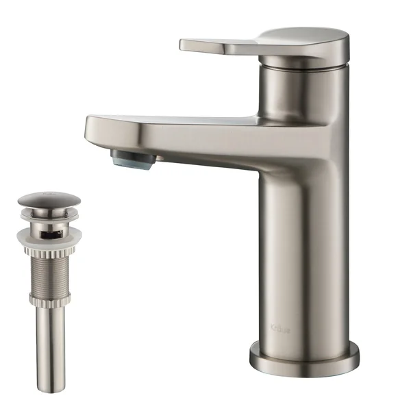 Kraus KBF-1401SFS-PU-11SN Indy Single Handle Bathroom Faucet and Matching Pop-Up Drain with Overflow in Spot Free Stainless Stee