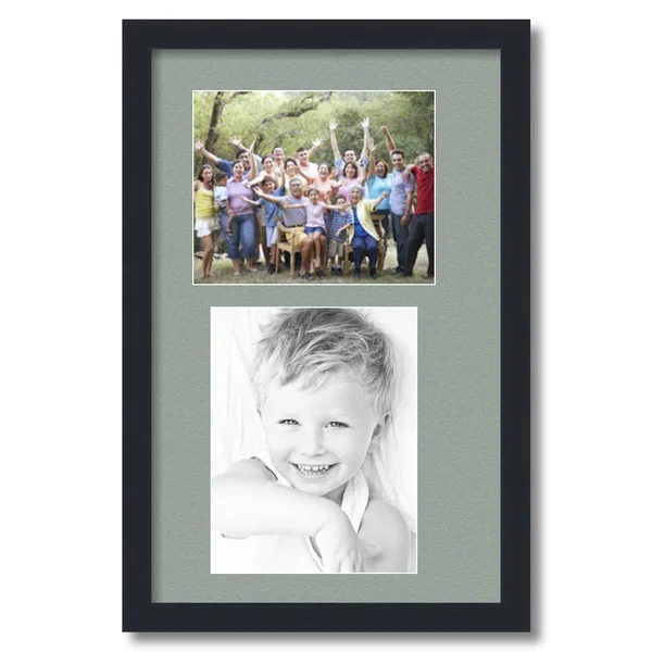Collage Picture Frame - Satin Black Frame with 2 openings for 8x10 Photos with Grey Silverpine Mat. D3926GO2167, ArtToFrames