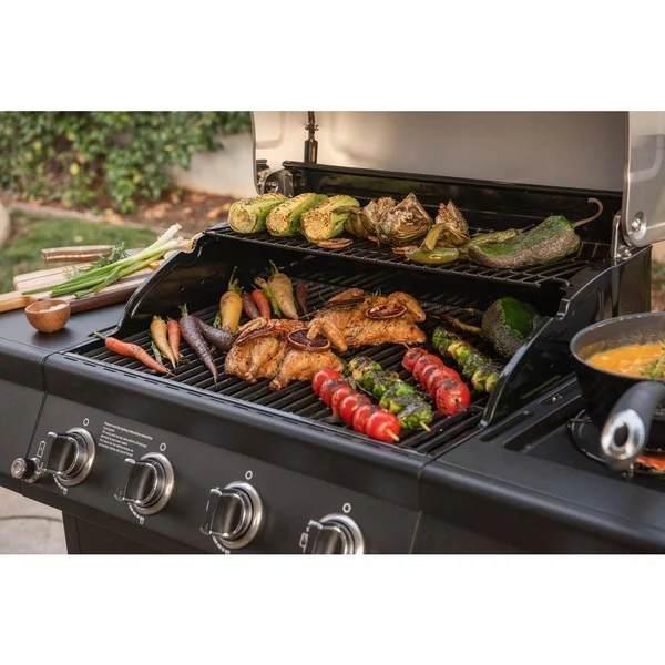 Nexgrill 4-Burner Propane GAS Grill in Black with Side Burner and Stainless Steel Main Lid