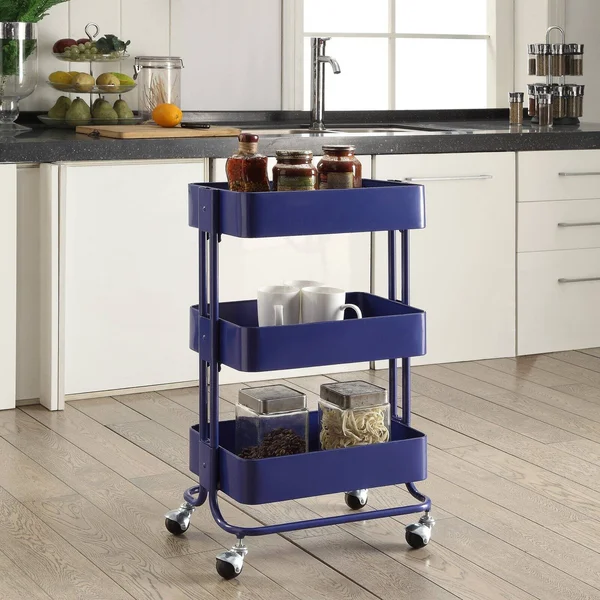 Linon Royal Blue Three Tier Cart