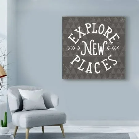 Trademark Fine Art 'Mod Triangles Explore New Places' Canvas Art by Michael Mullan, Size: 18 x 18