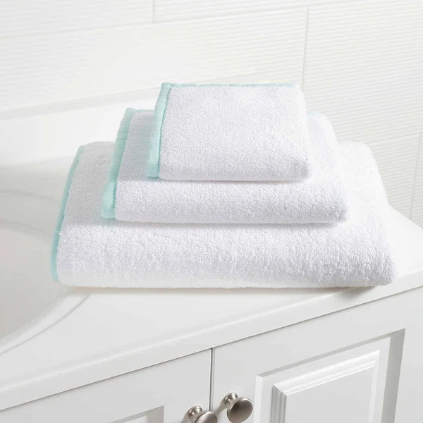 Pine Cone Hill Signature Banded White/Sky Blue Towel Bath Sheet