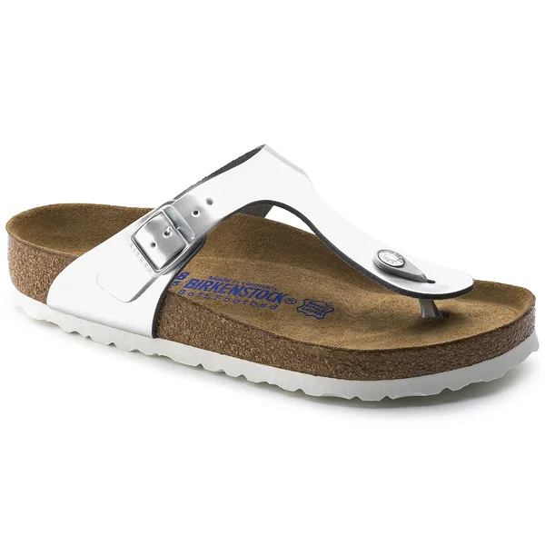 Birkenstock Gizeh Natural Leather Metallic Silver Thong Sandals