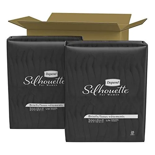 Depend Silhouette Maximum Absorbency Incontinence Women's Briefs - Black, S/M - 56 count