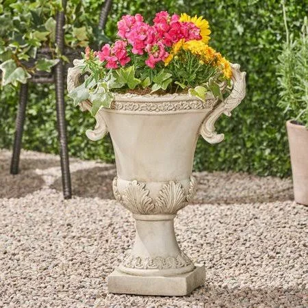 Fleur De Lis Living Giroux Concrete Chalice Urn Planter, White