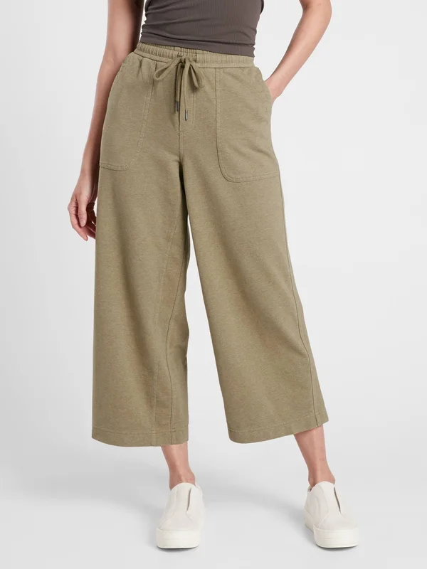 Athleta Women's Farallon Heathered Wide Leg Crop Shadow Olive Heather Tall Size 8