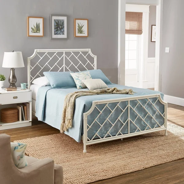 nelle Geometric Mosaic White Metal Queen Bed by Inspire Q Classic