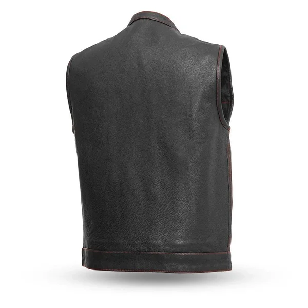 Born Free Motorcycle Leather Club Vest (Red Stitch), Size: 8XL