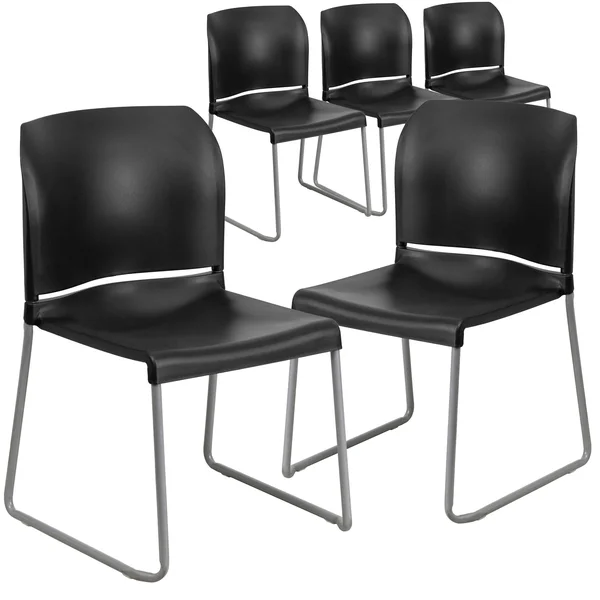 Lancaster Home 5 Pack 880 lb. Capacity Full Back Contoured Sled Base Stack Chair - Size: Orange
