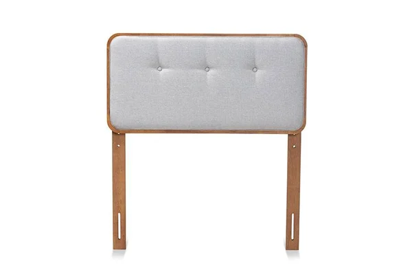 Baxton Studio Palina Mid-Century Modern Light Grey Fabric Upholstered and Walnut Brown Finished Wood Twin Size Headboard