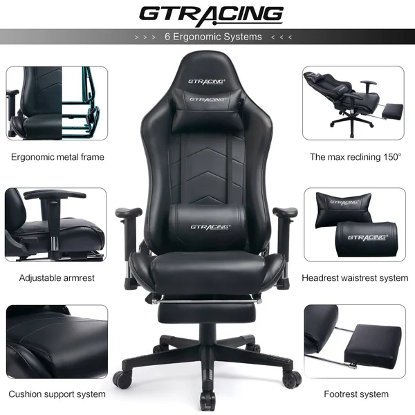 GTRACING Heavy Duty Gaming Chair with Footrest GT901 - Black
