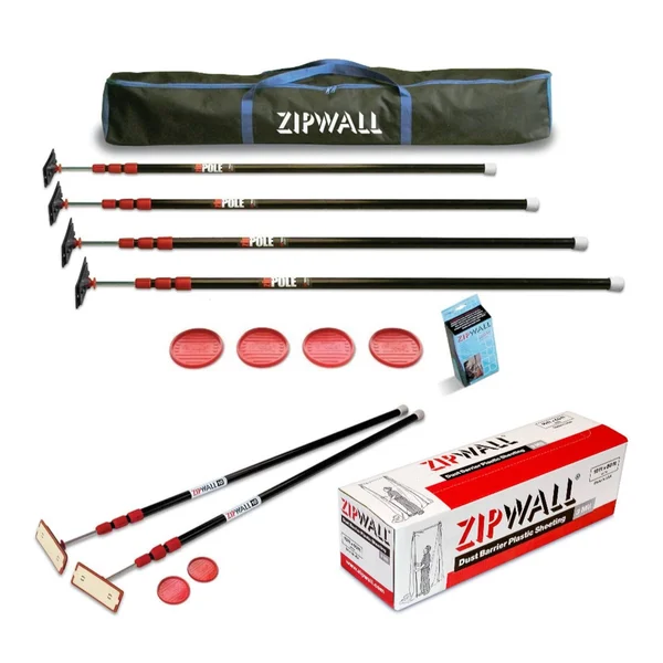 Zipwall 10-Feet Spring-Loaded Zip Poles (6-Pack) with Plastic Sheeting Bundle