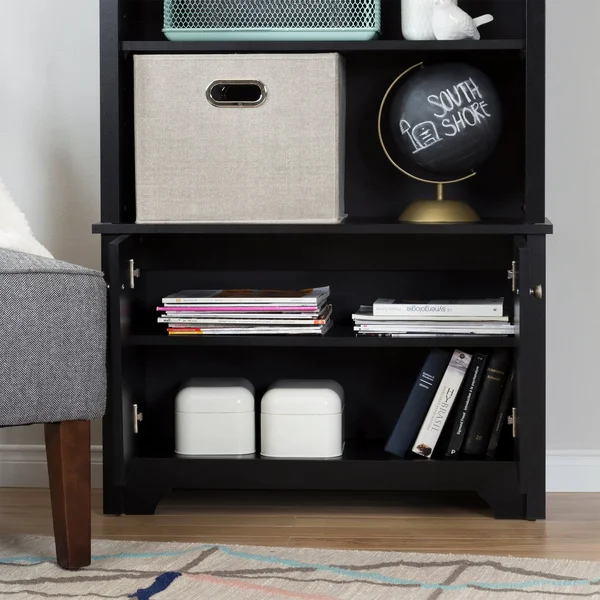 South Shore Vito 3 Shelf Bookcase with Doors Pure Black