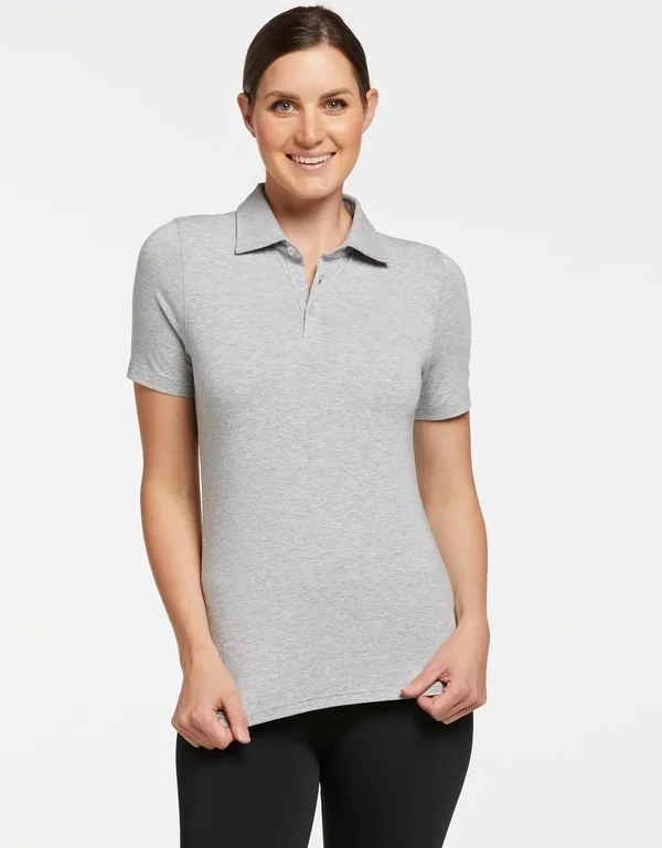 UPF 50+ Sun Protective Polo Shirt for Women, Sensitive Fabric Light Grey Marle