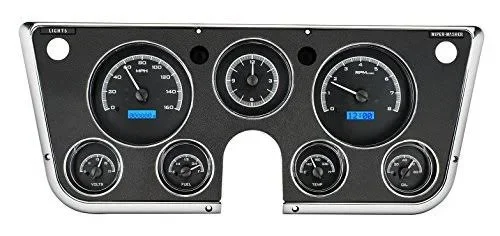 Dakota Digital 67 - 72 Chevy Pickup Truck Analog Dash Gauge & Clock Black Alloy Blue VHX-67C-PA-K-B