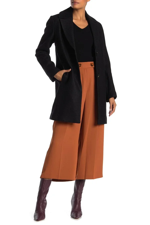 Tahari Notch Collar Long Sleeve Coat 3014062 - Xs - Black