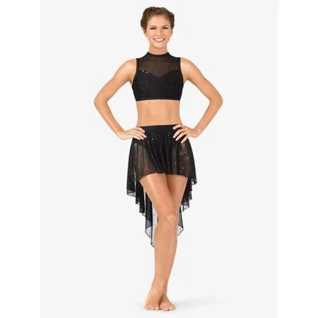 Body Wrappers Womens Performance Sheer Twinkle Mesh High-Low Skirt, TW610, Women's, Size: Medium-Large, White