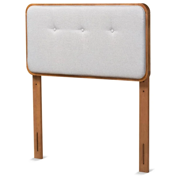 Baxton Studio Palina Mid-Century Modern Light Grey Fabric Upholstered and Walnut Brown Finished Wood Twin Size Headboard