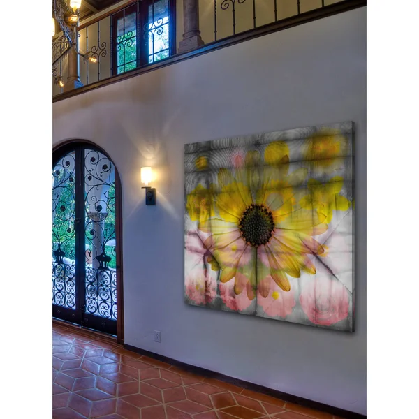 Parvez Taj Pink and Yellow Sunflower Painting Print on Wrapped Canvas