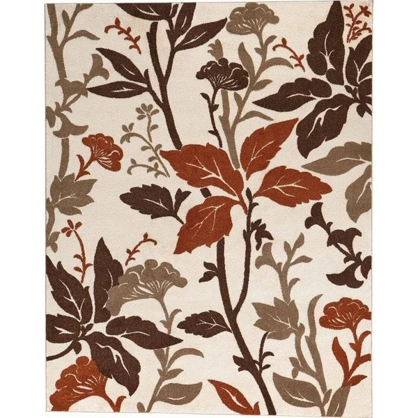 Home Decorators Collection Blooming Flowers Ivory/Rust 5 ft. x 7 ft. Area Rug