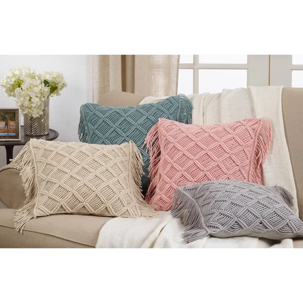 Saro Lifestyle 5148.N18S 18 in. Square Down Filled Macrame Throw Pillow - Natural