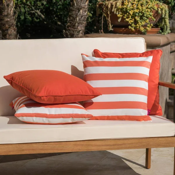 Noble House Coronado Orange Stripe Outdoor Throw Pillow (4-Pack)