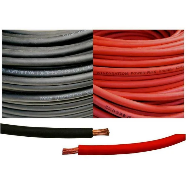 WindyNation 15 Feet Black + 15 Feet Red (30 Feet Total) 1/0-Gauge Welding Battery Pure Copper Flexible Cable Wire