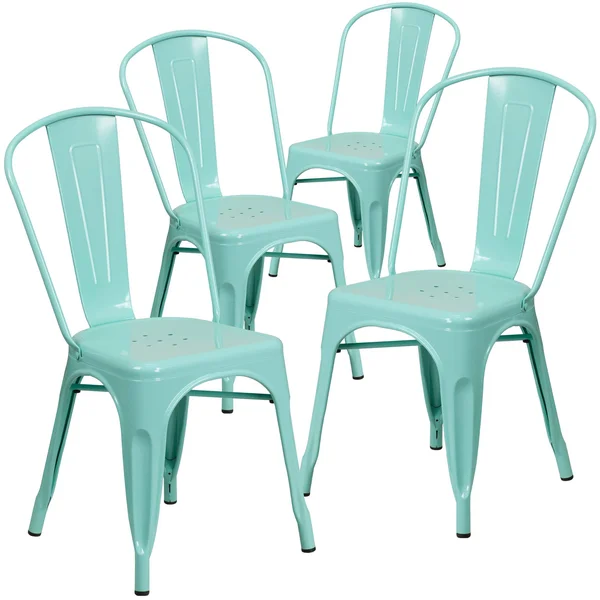 Flash Furniture 4 Pk. Green Metal Indoor-Outdoor Stackable Chair