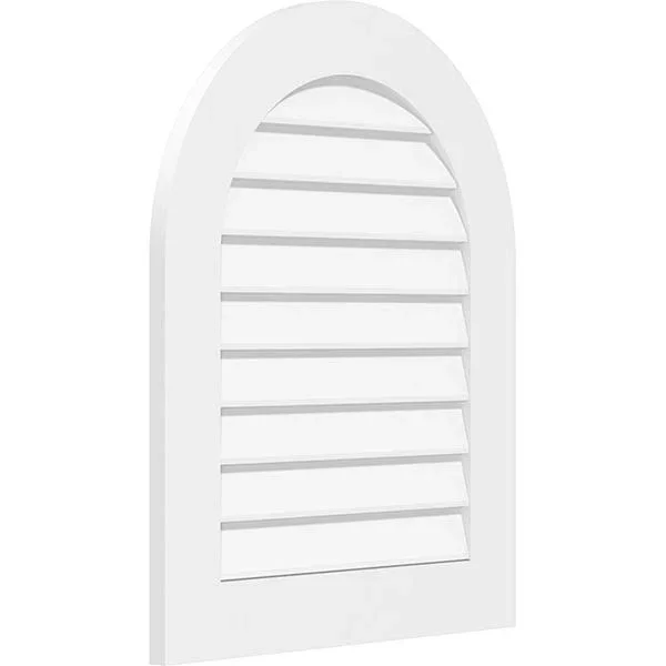 Ekena Millwork GVPRT38X2801SN 38x22W x 28x22H Round Top Surface Mount PVC Gable Vent: Non-Functional - w/ 3-1/2x22W x 1x22P Stand