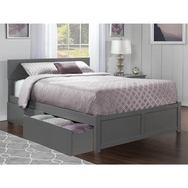 Atlantic Furniture Orlando Platform Bed with 2 Urban Bed Drawers, King, Grey