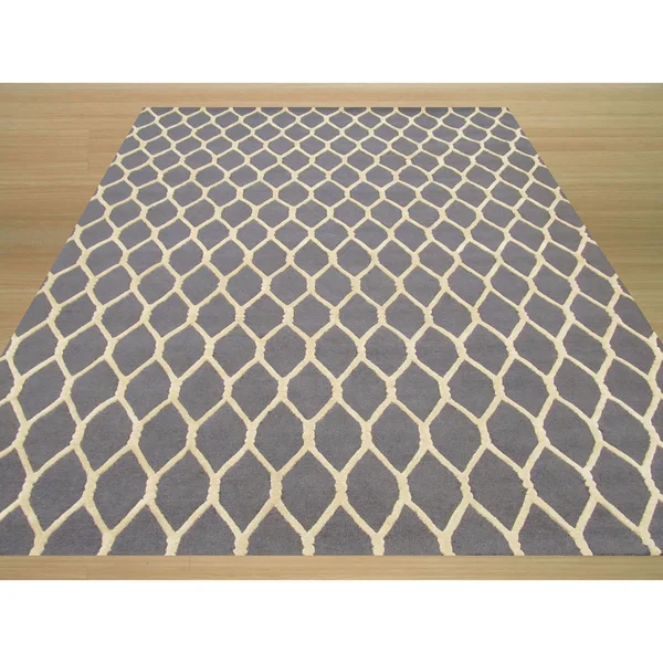 EORC Vc1001gy Charcoal Hand Tufted Wool Chain-Link Rug - 5& x 8&