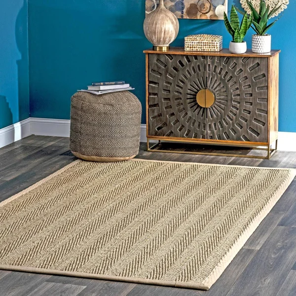 nuLOOM Larnaca Seagrass Herringbone Natural 6 ft. x 6 ft. Round Indoor/Outdoor Area Rug