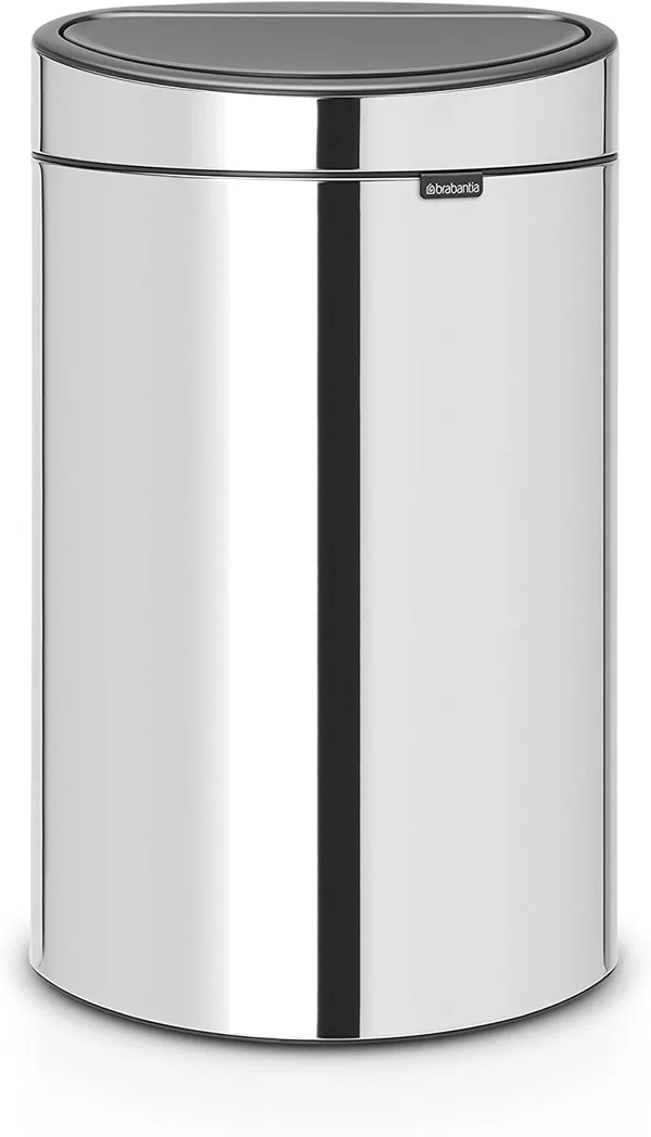 Brabantia Touch Top Trash Can - 10.6 Gallon, Plastic Bucket, Brilliant Steel, Williams Sonoma