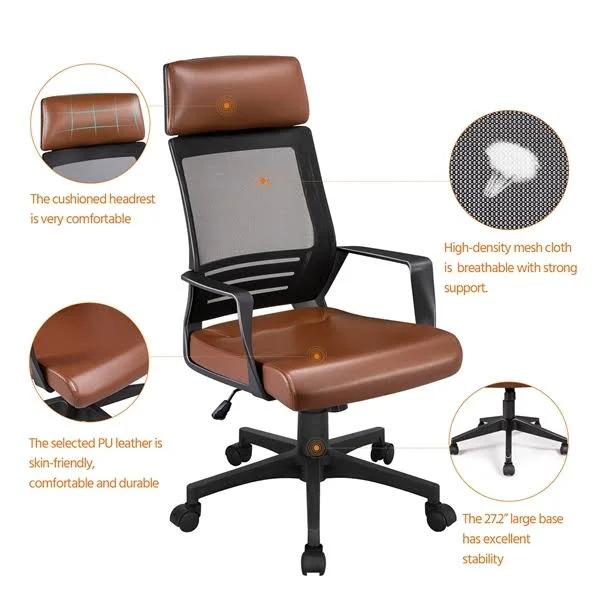 Smilemart Adjustable Ergonomic Mesh Swivel Office Chair - Brown